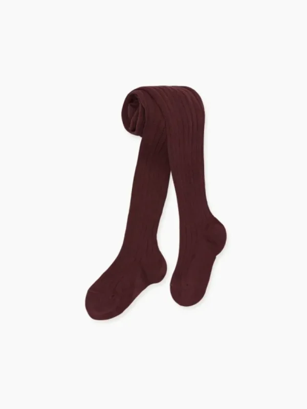 La Coqueta View All | Socks & Tights^Aubergine Ribbed Kids Tights