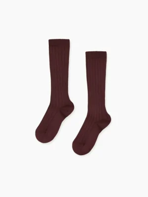 La Coqueta View All | Socks & Tights^Aubergine Ribbed Knee High Kids Socks