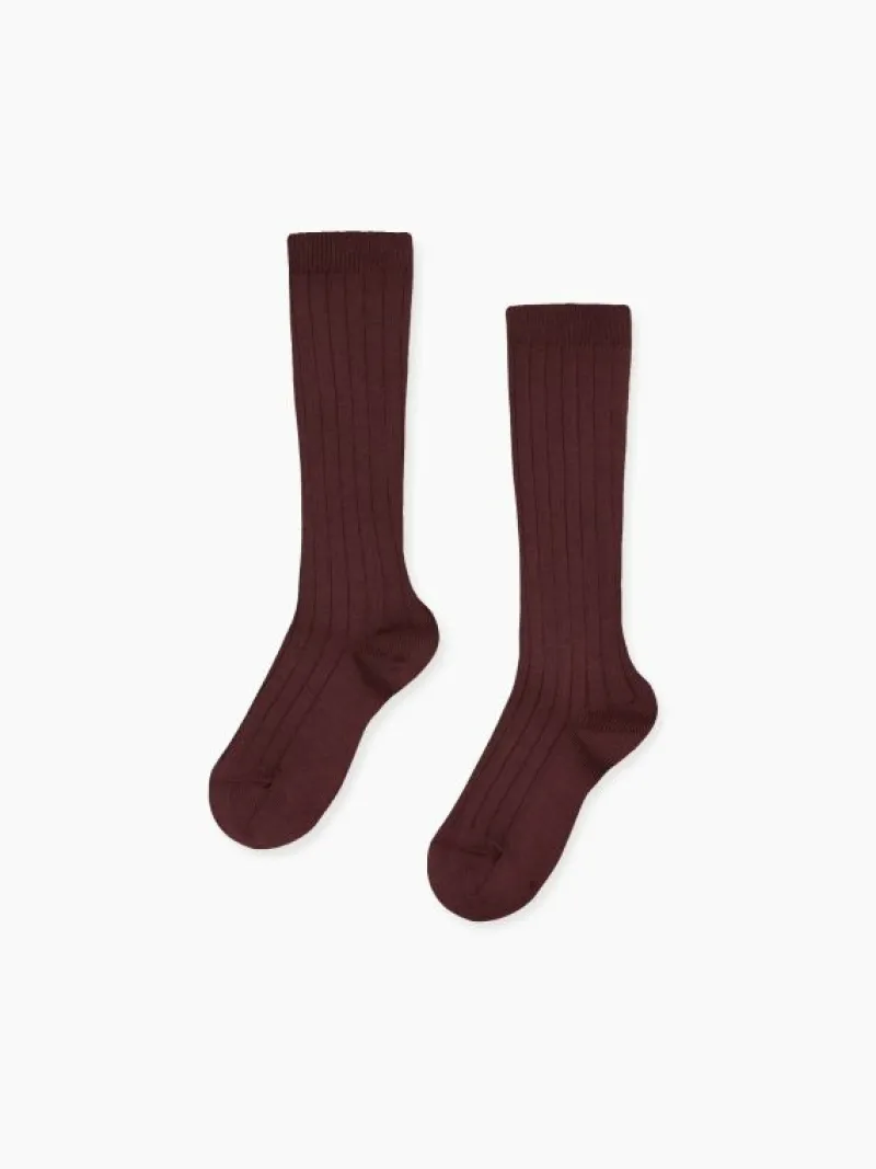 La Coqueta View All | Socks & Tights^Aubergine Ribbed Knee High Kids Socks