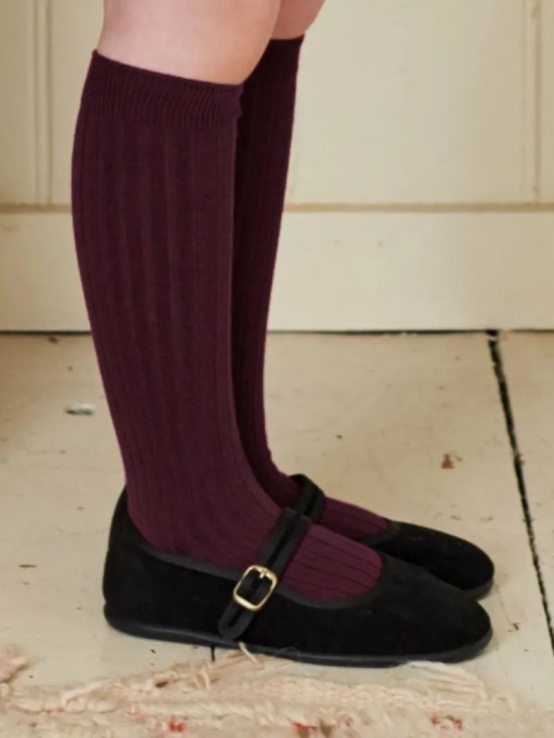 La Coqueta View All | Socks & Tights^Aubergine Ribbed Knee High Kids Socks