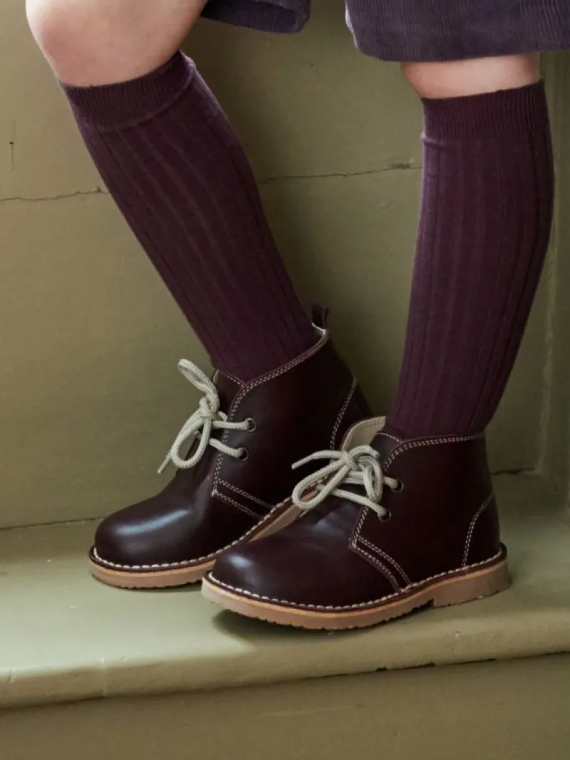 La Coqueta View All | Socks & Tights^Aubergine Ribbed Knee High Kids Socks