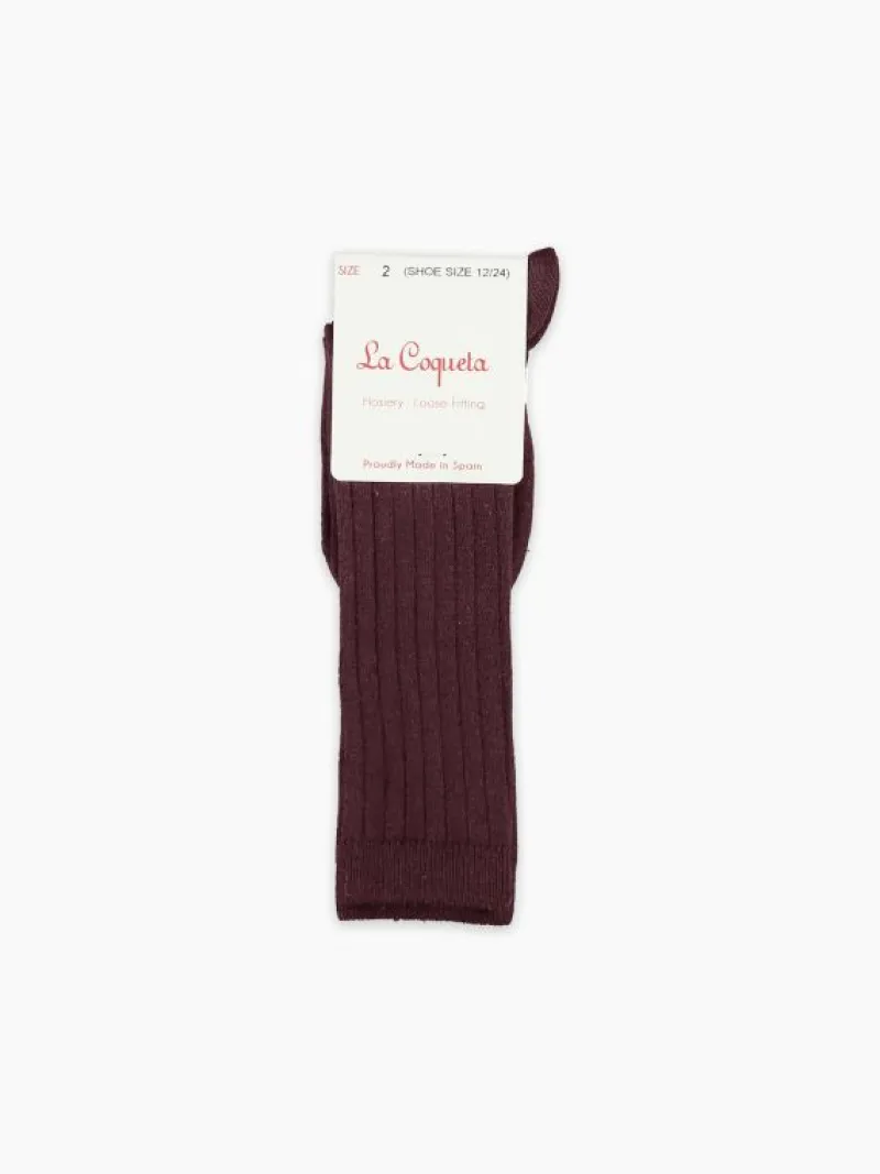 La Coqueta View All | Socks & Tights^Aubergine Ribbed Knee High Kids Socks