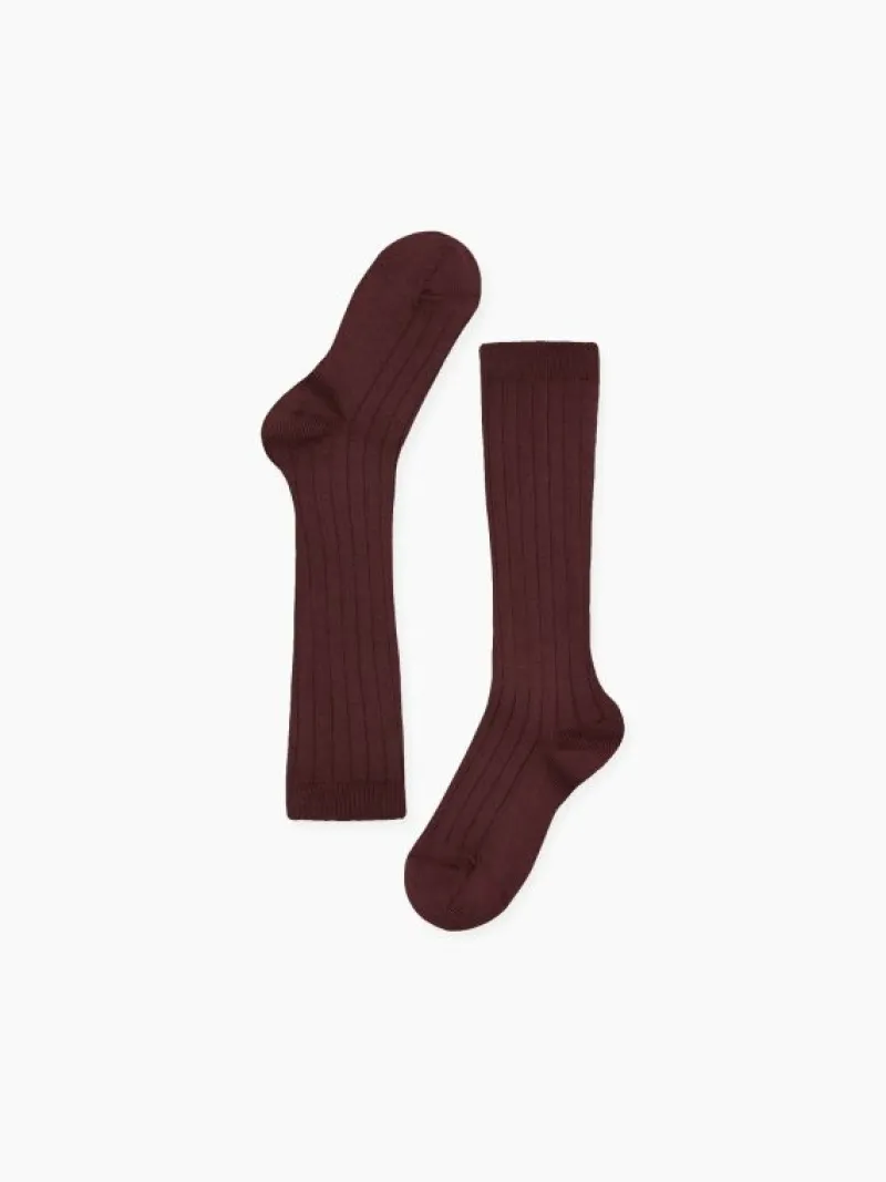 La Coqueta View All | Socks & Tights^Aubergine Ribbed Knee High Kids Socks