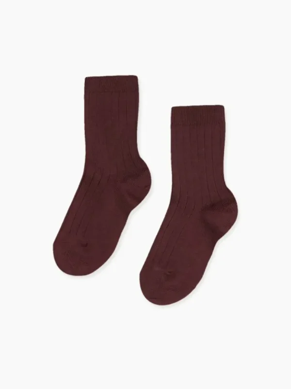 La Coqueta View All | Socks & Tights^Aubergine Ribbed Short Kids Socks