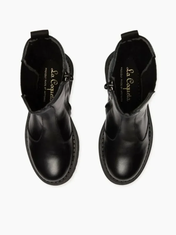 La Coqueta Girls Boots | Girls Shoes/Girls Boots^Black Leather Girl Isabel Boots