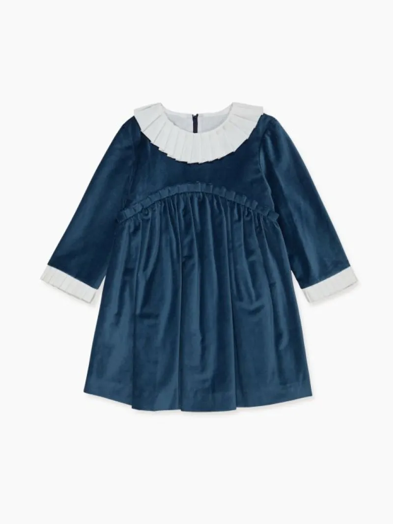La Coqueta Dresses^Blue Aurelia Velvet Girl Empire Dress