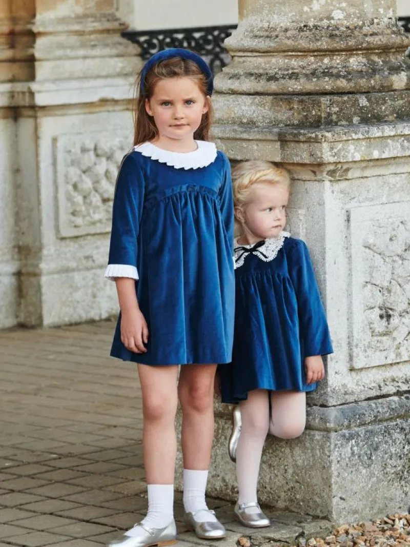 La Coqueta Dresses^Blue Aurelia Velvet Girl Empire Dress