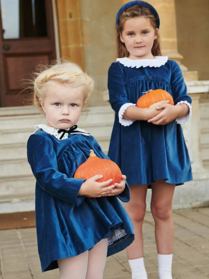 La Coqueta Dresses^Blue Aurelia Velvet Girl Empire Dress