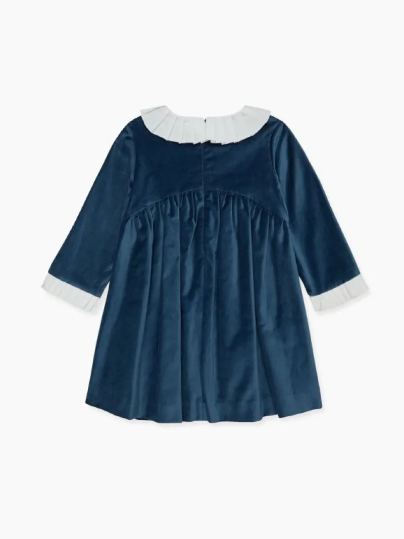 La Coqueta Dresses^Blue Aurelia Velvet Girl Empire Dress