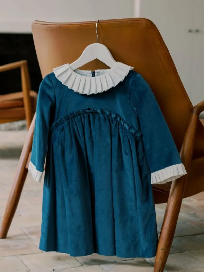 La Coqueta Dresses^Blue Aurelia Velvet Girl Empire Dress