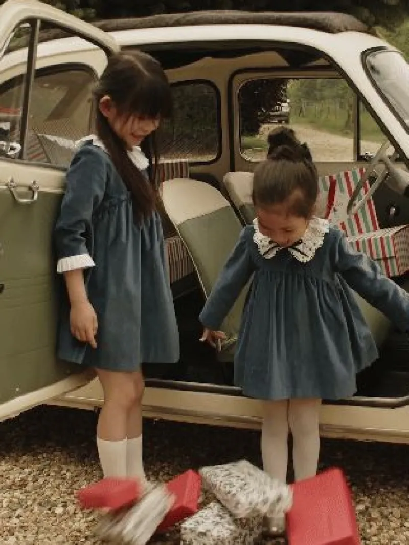 La Coqueta Dresses^Blue Aurelia Velvet Girl Empire Dress