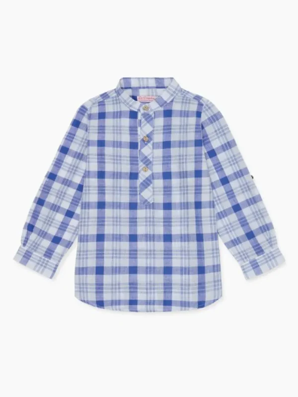 La Coqueta Shirts & Tops^Blue Check Jazmin Cotton Long Sleeve Boy Shirt