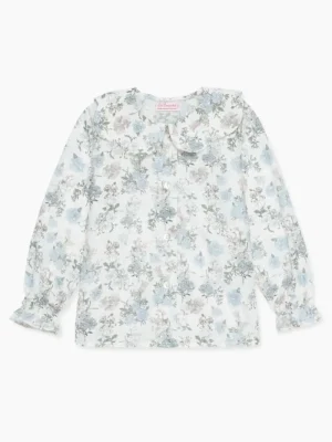 La Coqueta View All | Shirts & Tops^Blue Floral Carlotta Long Sleeve Baby Girl Shirt