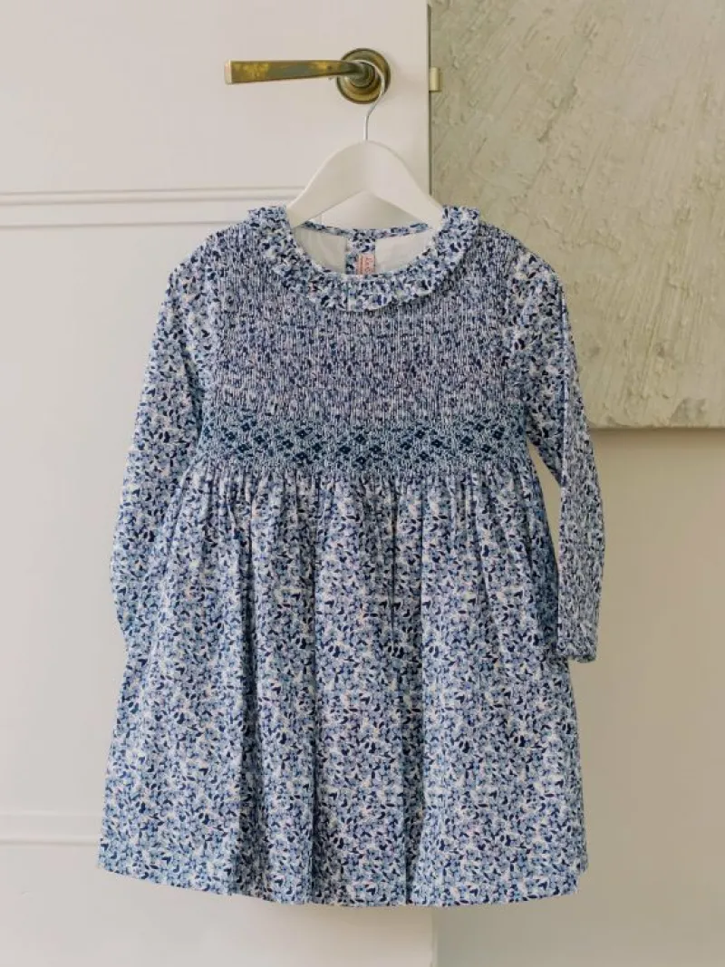 La Coqueta Dresses^Blue Floral Manzanilla Girl Hand-Smocked Dress