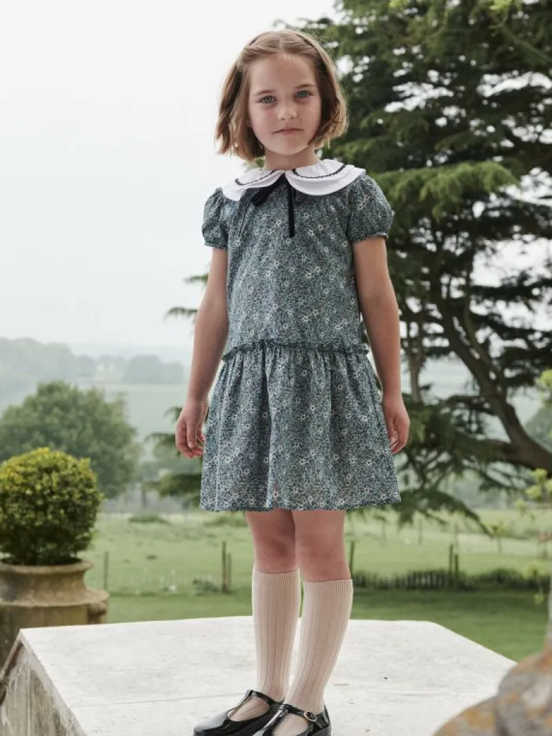 La Coqueta Dresses^Blue Floral Xana Girl Drop Waist Dress