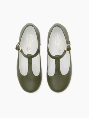 La Coqueta First Walker Shoes | Baby & Toddler Shoes/First Walker Shoes^Bottle Green Leather Girl T-Bar Shoes