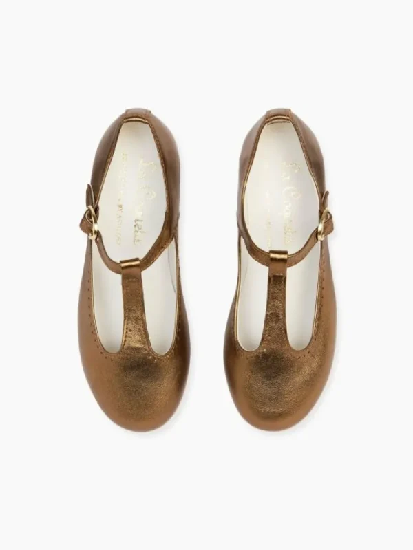 La Coqueta Girls T-Bar Shoes | Girls Shoes/Girls T-Bar Shoes^Bronze Leather Girl T-Bar Shoes