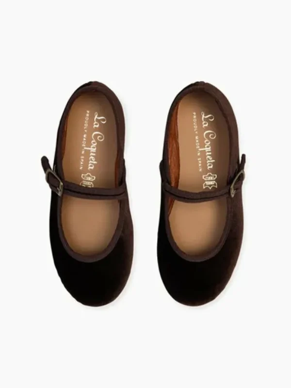 La Coqueta Girls Mary Jane Shoes | Girls Shoes/Girls Mary Jane Shoes^Brown Velvet Girl Mary Jane Shoes
