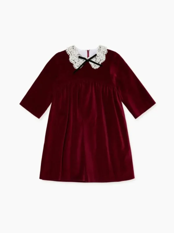 La Coqueta Dresses^Burgundy Antonella Velvet Girl Dress