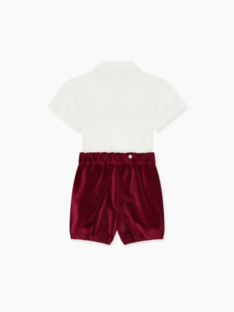 La Coqueta View All | Dresses & Sets^Burgundy Bautista Velvet Baby Boy Hand-Smocked Set