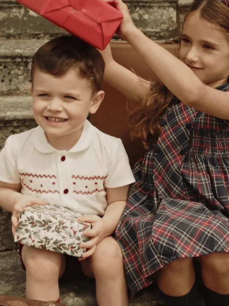 La Coqueta View All | Dresses & Sets^Burgundy Bautista Velvet Baby Boy Hand-Smocked Set