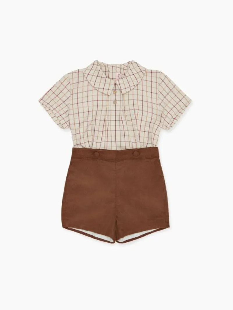 La Coqueta View All | Dresses & Sets^Burgundy Check Sando Baby Boy Set
