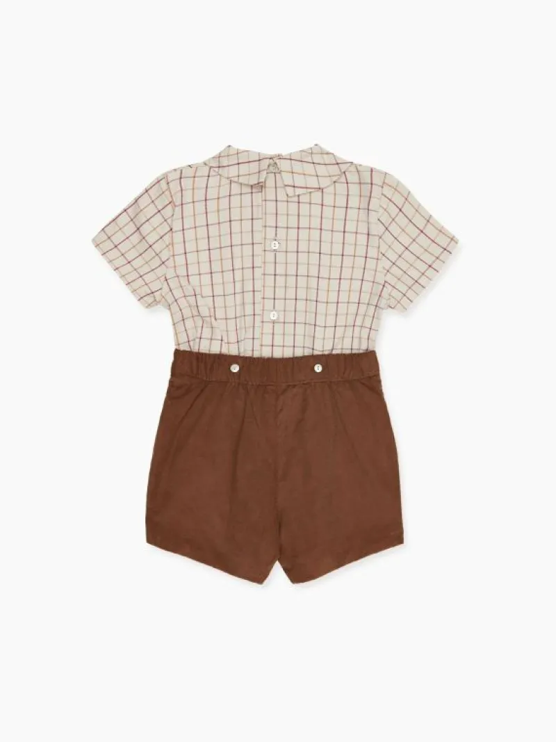 La Coqueta View All | Dresses & Sets^Burgundy Check Sando Baby Boy Set