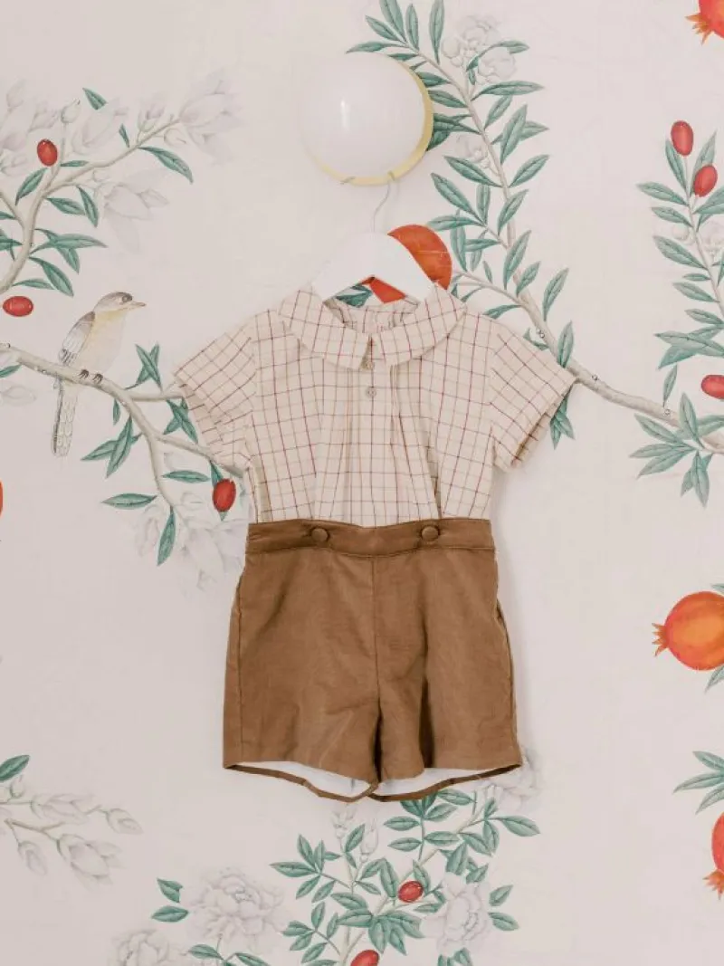 La Coqueta View All | Dresses & Sets^Burgundy Check Sando Baby Boy Set