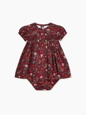La Coqueta View All | Dresses & Sets^Burgundy Floral Carla Baby Girl Hand-Smocked Set