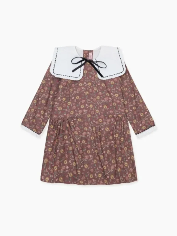 La Coqueta Dresses^Burgundy Floral Laura Girl Drop Waist Dress