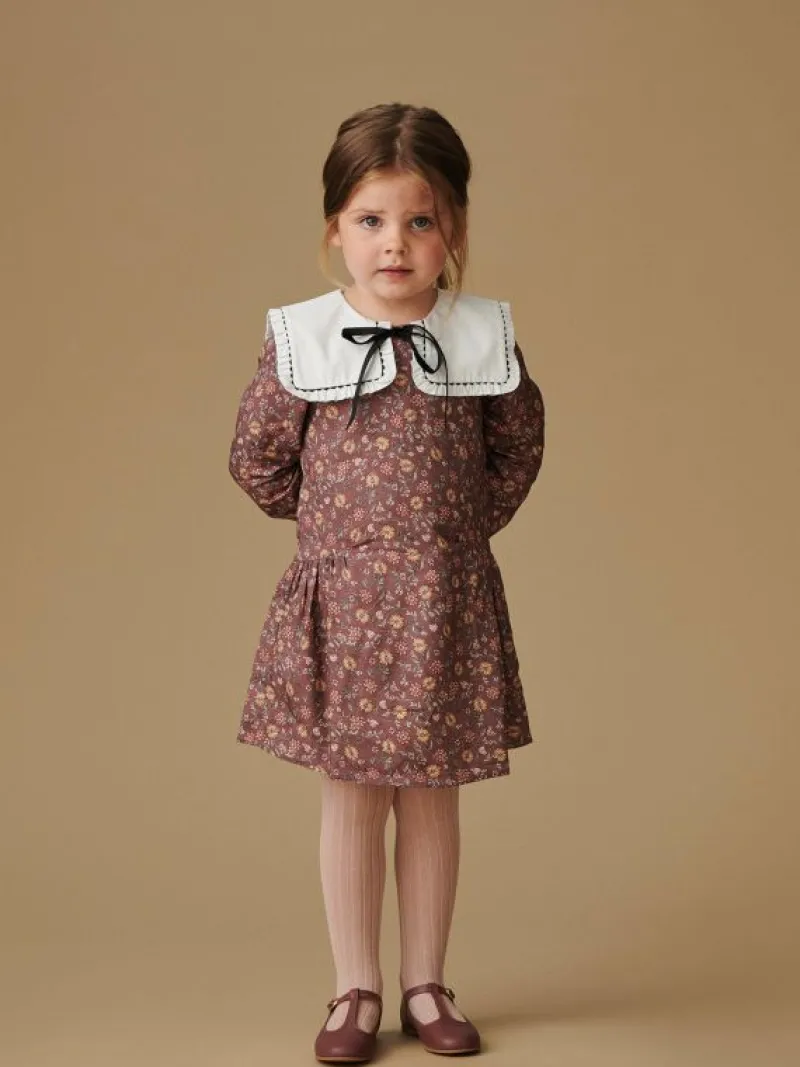 La Coqueta Dresses^Burgundy Floral Laura Girl Drop Waist Dress
