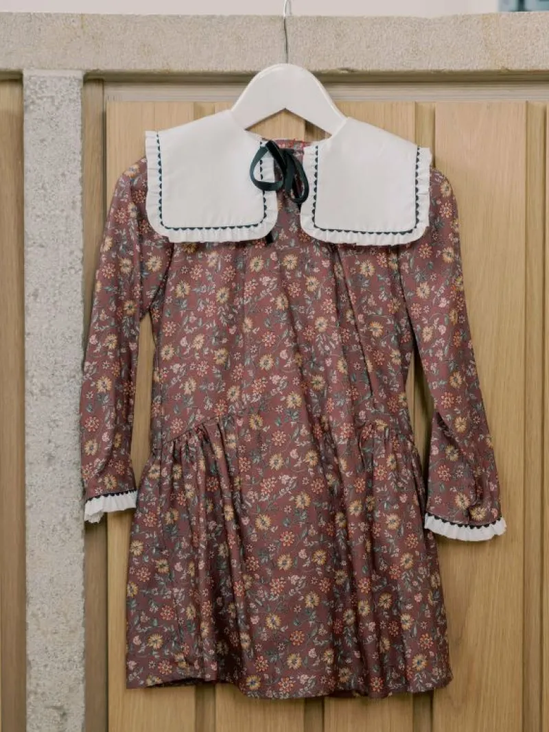 La Coqueta Dresses^Burgundy Floral Laura Girl Drop Waist Dress