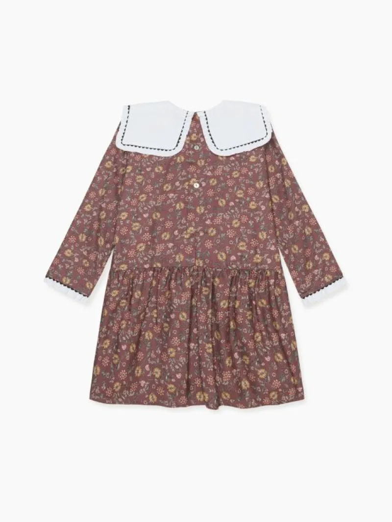 La Coqueta Dresses^Burgundy Floral Laura Girl Drop Waist Dress
