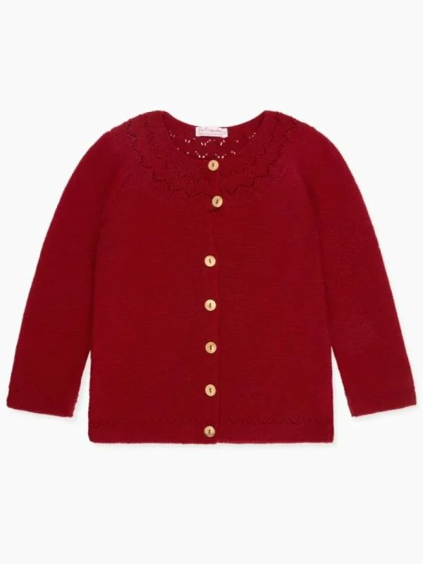 La Coqueta Jumpers & Cardigans^Burgundy Ivana Merino Girl Cardigan