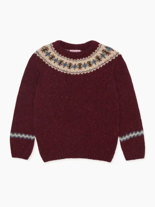 La Coqueta Jumpers & Cardigans | Jumpers & Cardigans^Burgundy Merino Fair Isle Kids Sweater