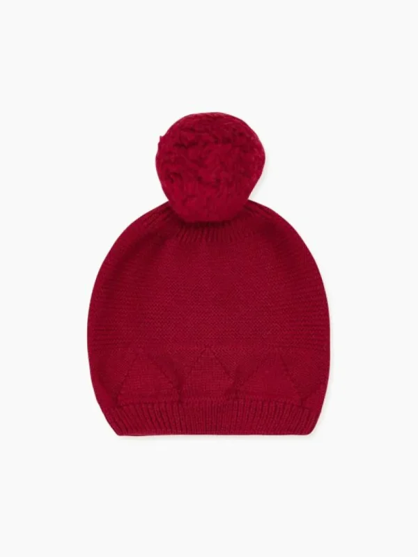 La Coqueta View All | Hats & Scarves^Burgundy Merino Kids Bobble Hat