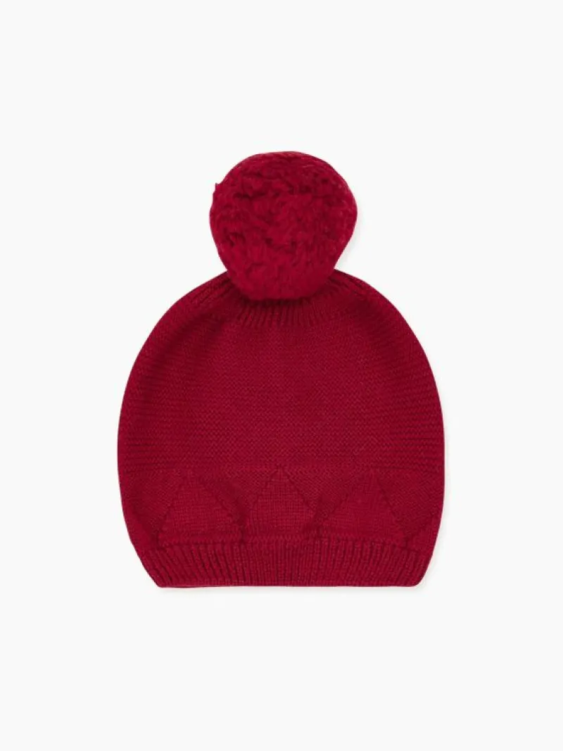 La Coqueta View All | Hats & Scarves^Burgundy Merino Kids Bobble Hat