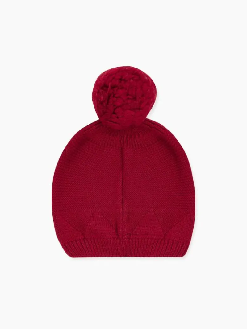La Coqueta View All | Hats & Scarves^Burgundy Merino Kids Bobble Hat
