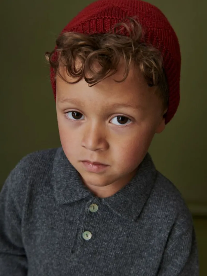 La Coqueta View All | Hats & Scarves^Burgundy Merino Kids Bobble Hat