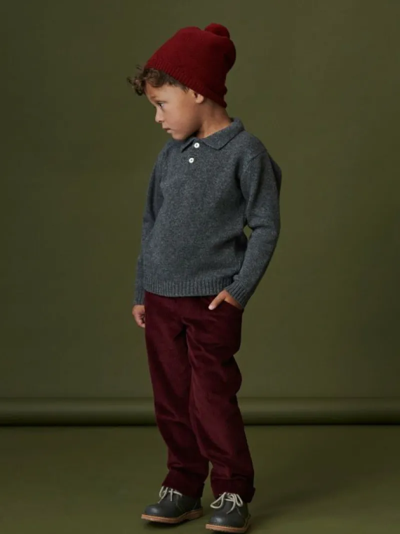 La Coqueta View All | Hats & Scarves^Burgundy Merino Kids Bobble Hat