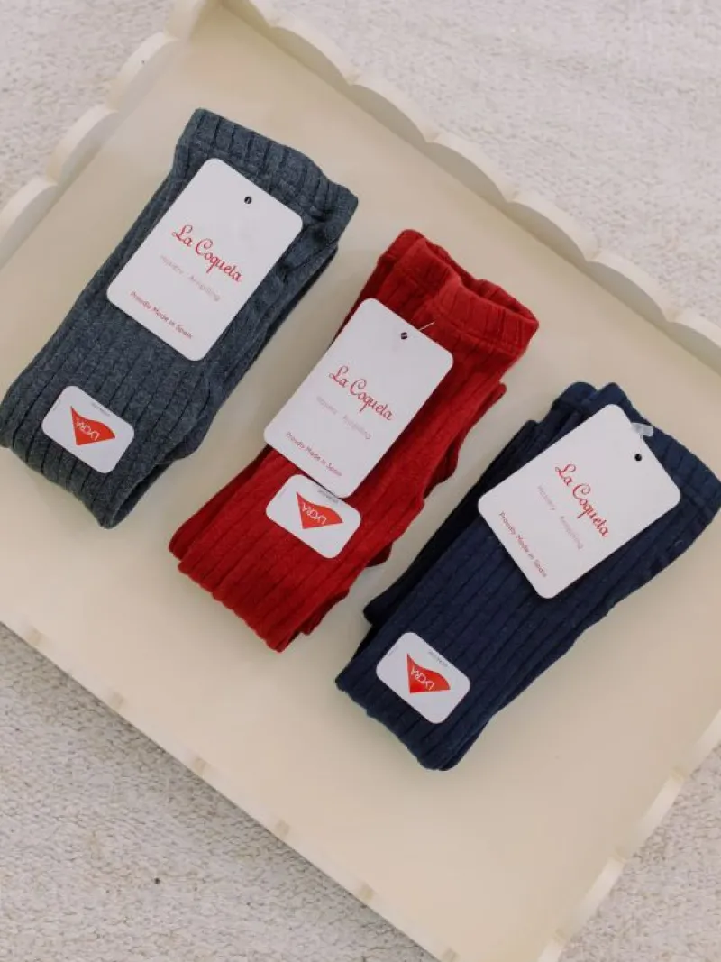 La Coqueta View All | Socks & Tights^Burgundy Mix Ribbed Kids Tights Set