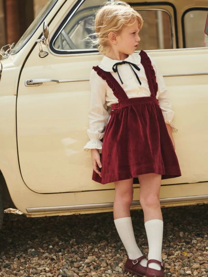 La Coqueta Skirts, Shorts & Culottes^Burgundy Reina Velvet Girl Pinafore Skirt