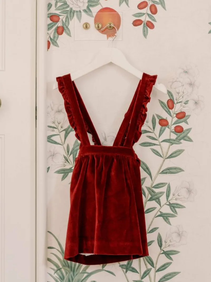 La Coqueta Skirts, Shorts & Culottes^Burgundy Reina Velvet Girl Pinafore Skirt