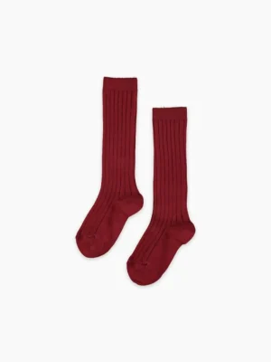 La Coqueta View All | Socks & Tights^Burgundy Ribbed Knee High Kids Socks