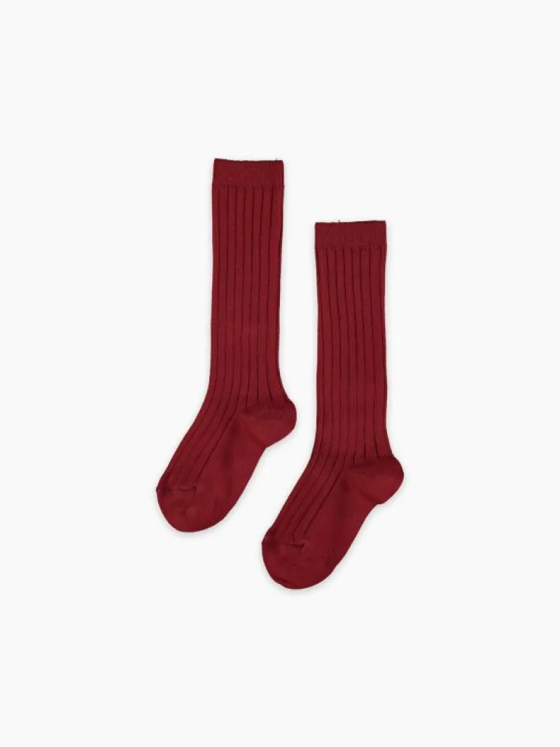 La Coqueta View All | Socks & Tights^Burgundy Ribbed Knee High Kids Socks