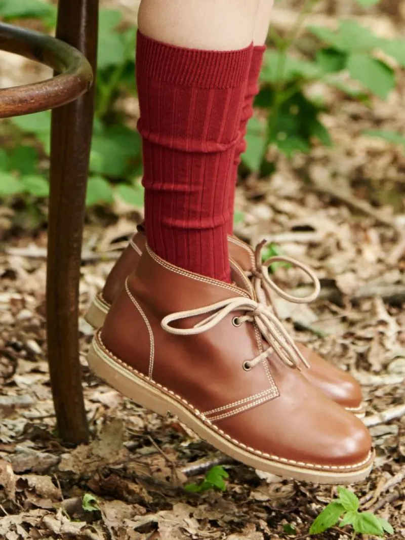 La Coqueta View All | Socks & Tights^Burgundy Ribbed Knee High Kids Socks