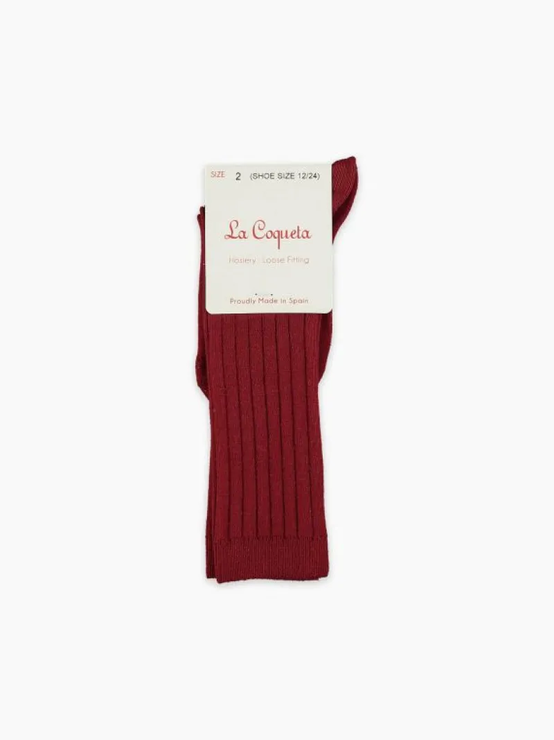 La Coqueta View All | Socks & Tights^Burgundy Ribbed Knee High Kids Socks