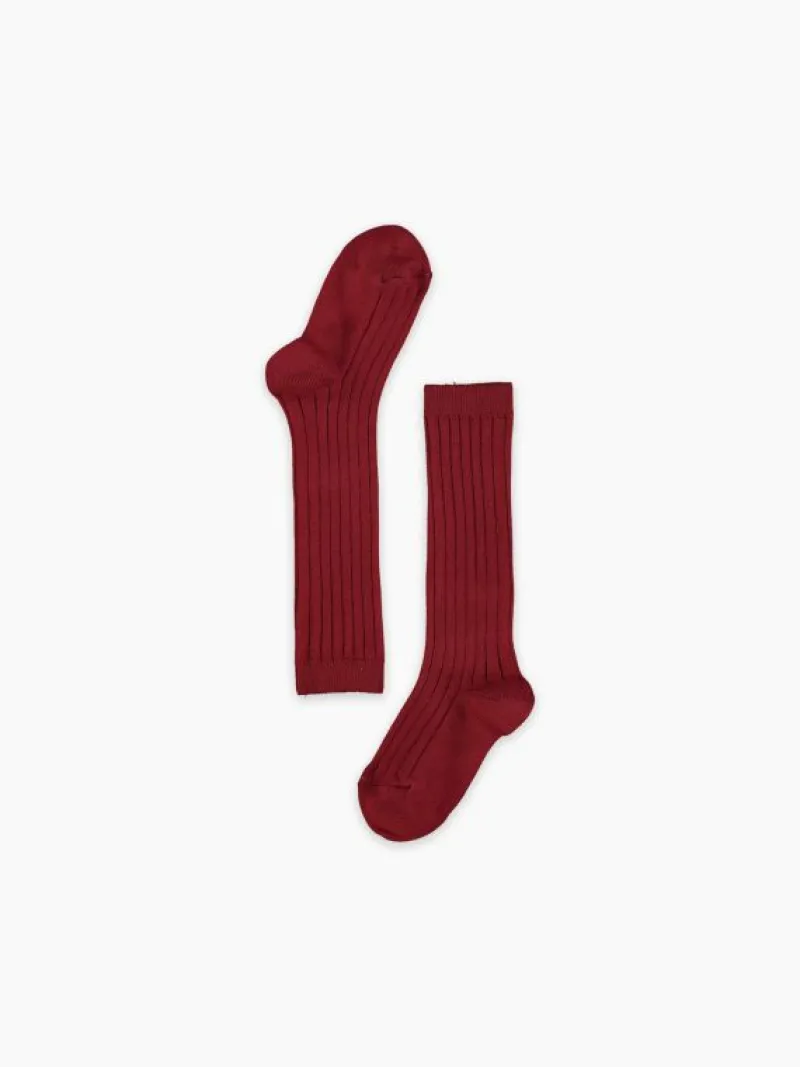 La Coqueta View All | Socks & Tights^Burgundy Ribbed Knee High Kids Socks
