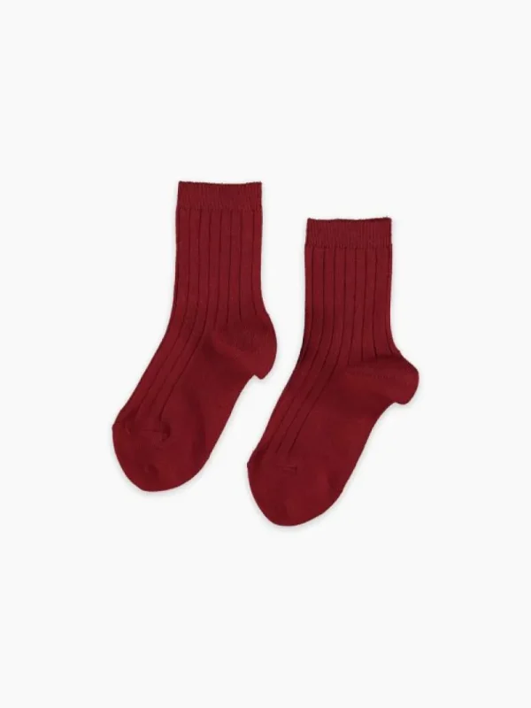 La Coqueta View All | Socks & Tights^Burgundy Ribbed Short Kids Socks