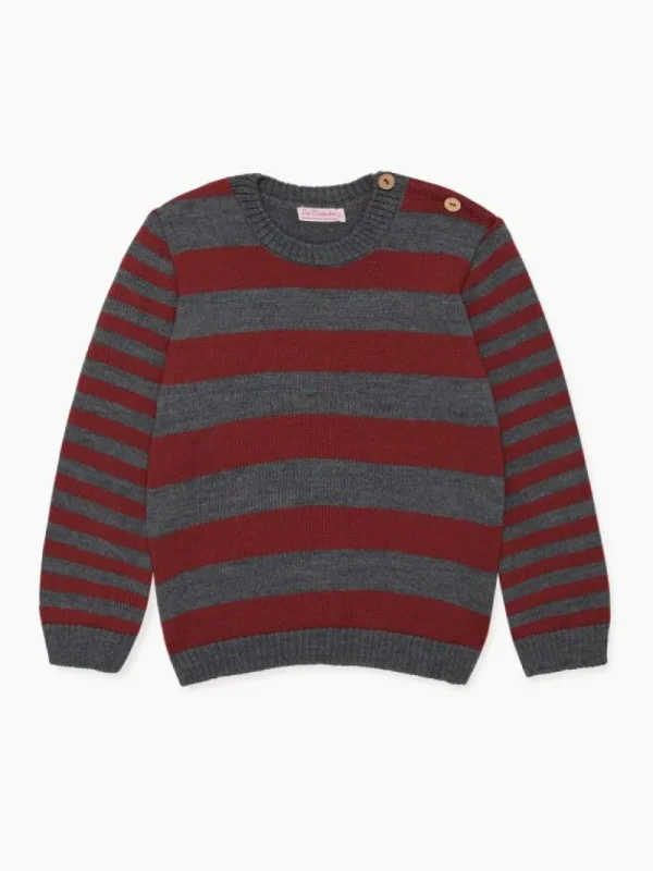 La Coqueta Jumpers & Cardigans^Burgundy Stripe Bromo Merino Boy Sweater